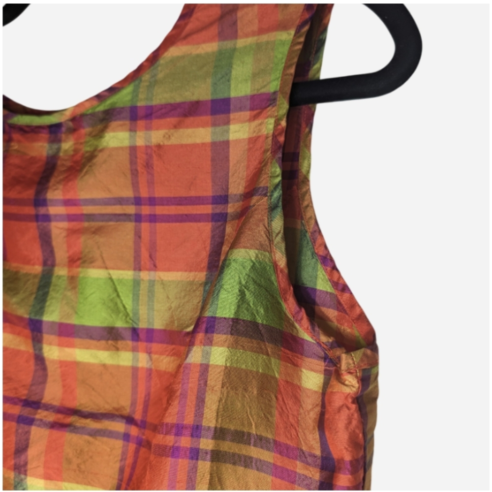 Pre-owned Plaid Sleeveless Blouse - Multicolor 100% Silk - Picture 4 of 6
